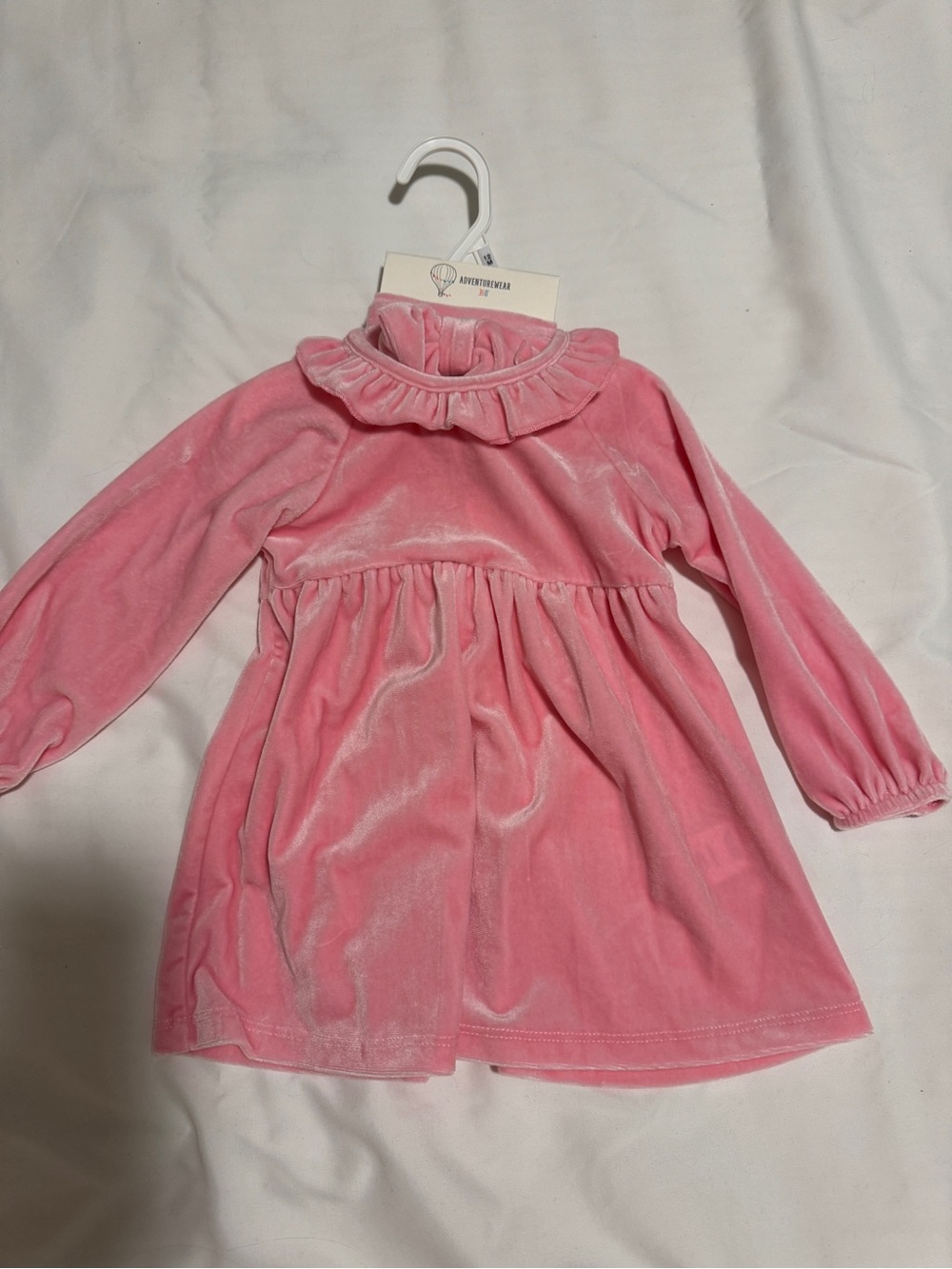 Girls' Pink Velvet Ruffle Collar Dress